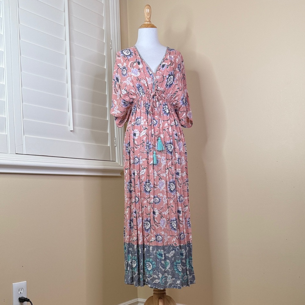Cost Plus World Market Pink and Blue Floral Maxi Dress